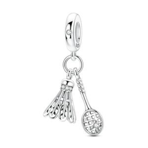 925 Sterling Silver Badminton Charms Beaded