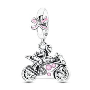 925 Sterling Silver Motorcycle Girl Charm