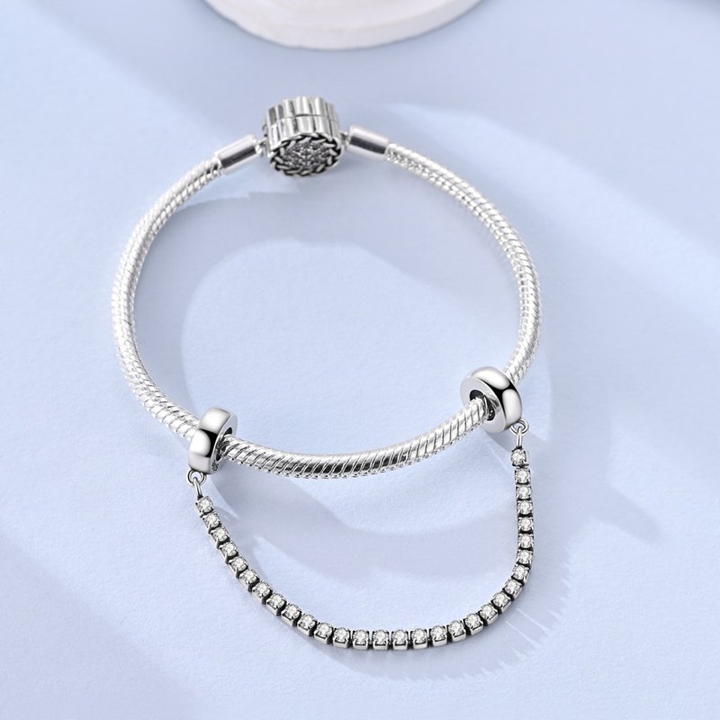 925 Sterling Silver Tennis Chain Plug-in Safety Chain - Image 3