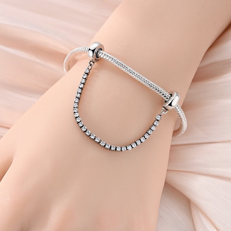 925 Sterling Silver Tennis Chain Plug-in Safety Chain - Image 4