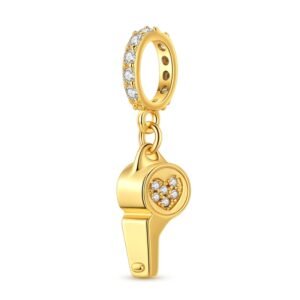 925 Sterling Silver Gold Whistle Charms Beaded