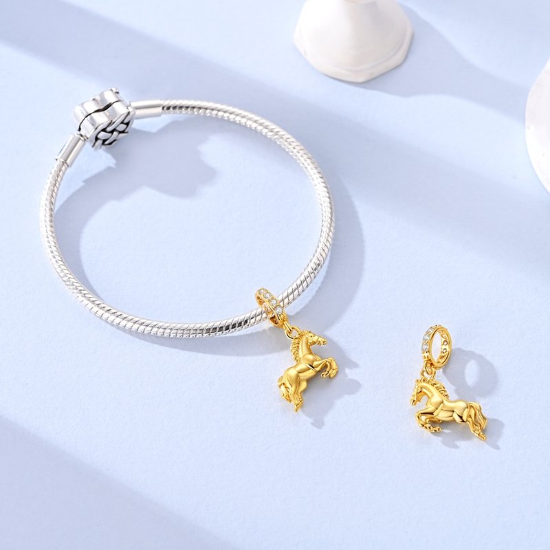 925 Sterling Silver Gold Realistic Horse Charms - Image 5
