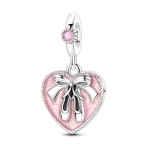 925 Sterling Silver Ballet Shoe Heart Charm