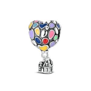 925 Sterling Silver Heart Hot Air Balloon Flying House Charm