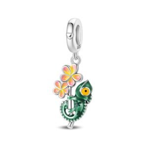 925 Sterling Silver Hanging Chameleon Charms Beaded