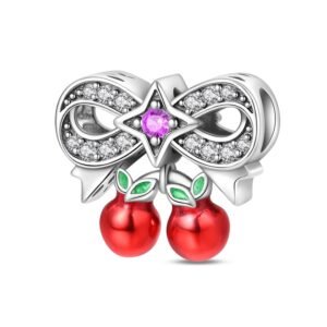 New 925 Sterling Silver Sweet Cherry Bow Charms Beaded