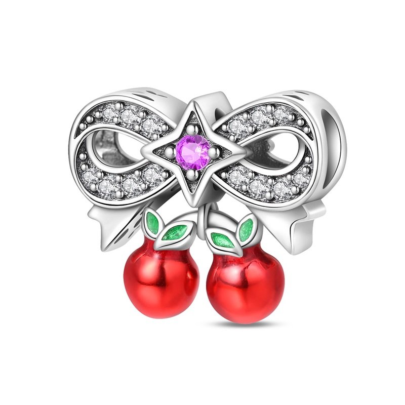 New 925 Sterling Silver Sweet Cherry Bow Charms Beaded