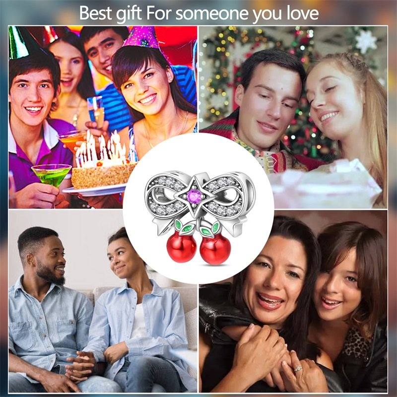 New 925 Sterling Silver Sweet Cherry Bow Charms Beaded - Image 6