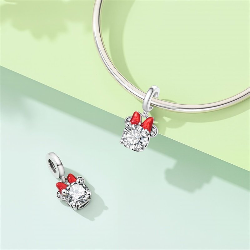 New 925 Sterling Silver Minnie Mouse Zirconia Charms Beads - Image 3