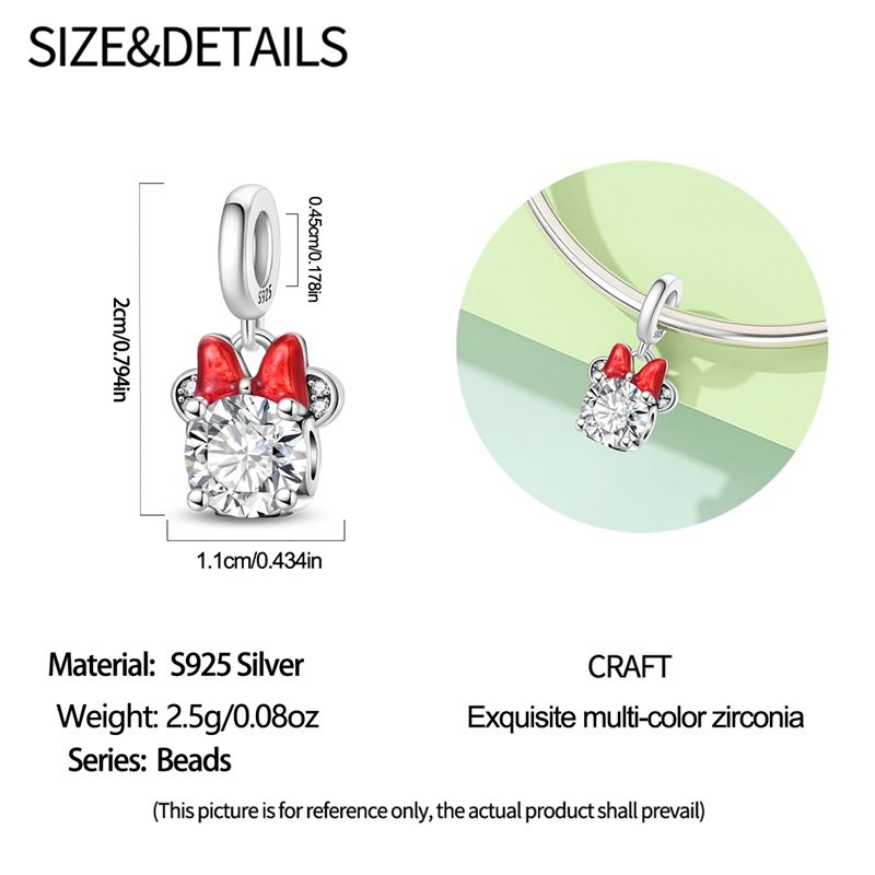 New 925 Sterling Silver Minnie Mouse Zirconia Charms Beads - Image 2