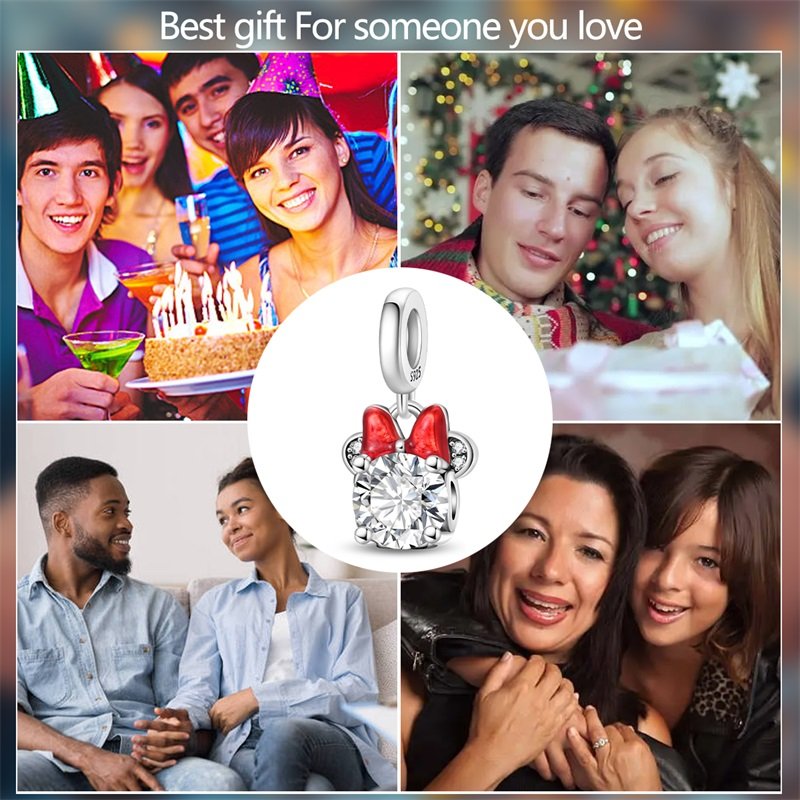 New 925 Sterling Silver Minnie Mouse Zirconia Charms Beads - Image 6