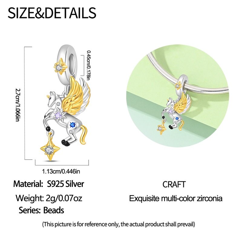 New 925 Sterling Silver Dream Unicorn Charms Beaded - Image 2